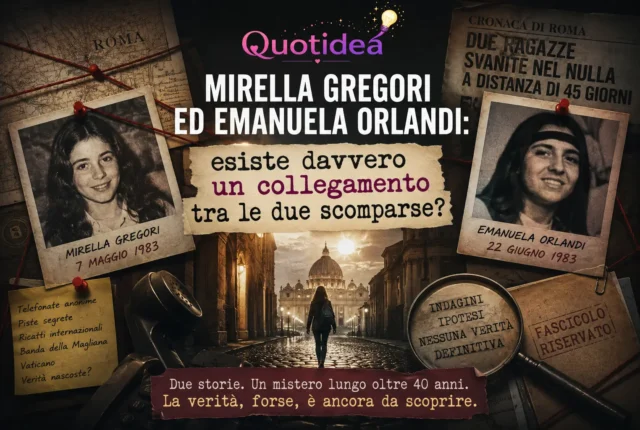 Grafica editoriale dedicata ai casi di Mirella Gregori ed Emanuela Orlandi, con i volti delle due ragazze, documenti investigativi e un'atmosfera che richiama uno dei più grandi misteri della cronaca italiana.