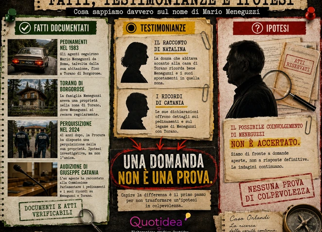 Infografica su fatti, testimonianze e ipotesi riguardanti Mario Meneguzzi nel caso Emanuela Orlandi