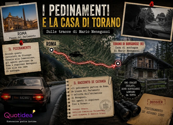 Ricostruzione dei pedinamenti di Mario Meneguzzi da Roma a Torano di Borgorose