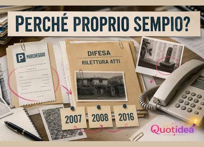 Collage investigativo con lo scontrino del parcheggio, alcune telefonate e la rilettura degli atti su Andrea Sempio.