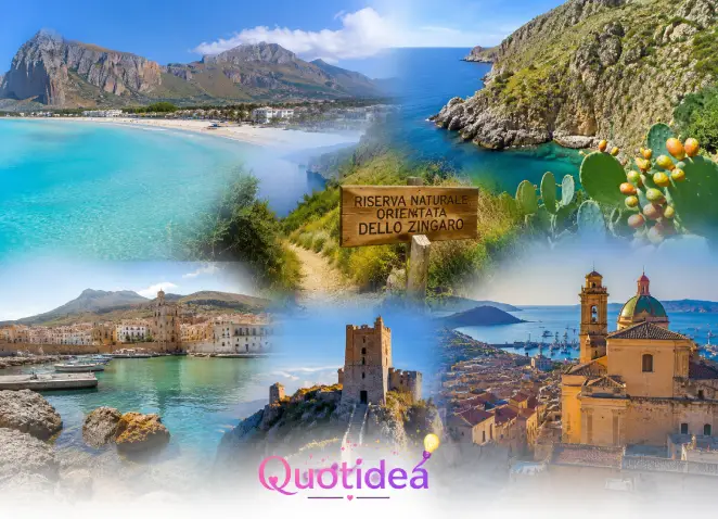 San Vito Lo Capo e Sicilia occidentale a settembre Collage di San Vito Lo Capo, Riserva dello Zingaro, Scopello, Trapani ed Erice in Sicilia occidentale