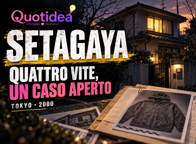 Copertina editoriale con casa giapponese al crepuscolo, una felpa raffigurata in un fascicolo e il titolo Setagaya