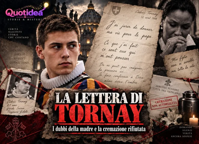 Cédric Tornay con la lettera attribuita a lui, la madre Muguette Baudat e il riferimento alla cremazione non autorizzata