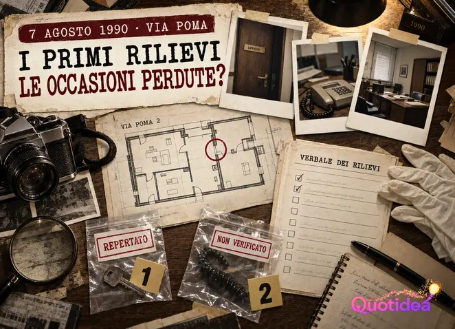 Dossier investigativo sui primi rilievi effettuati nella scena del crimine di Via Poma il 7 agosto 1990