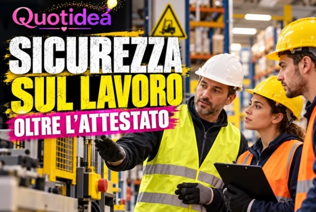 Tre lavoratori in magazzino discutono un rischio durante la formazione alla sicurezza