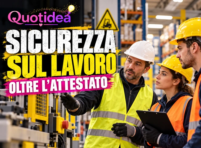 Tre lavoratori in magazzino discutono un rischio durante la formazione alla sicurezza